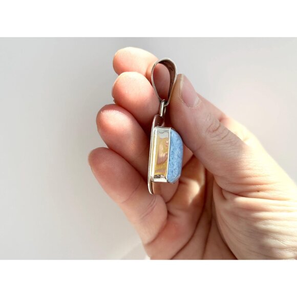 Lapis Lazuli Gemstone Square Sterling Silver Southwest 925 Vintage Pendant - Picture 7 of 10